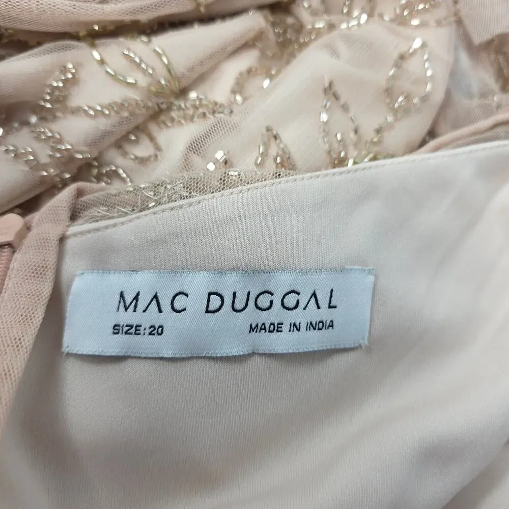 Mac Duggal 9237 Blush Beaded Tulle Formal Gown Long Sleeve Size 20 Dress - Picture 12 of 15